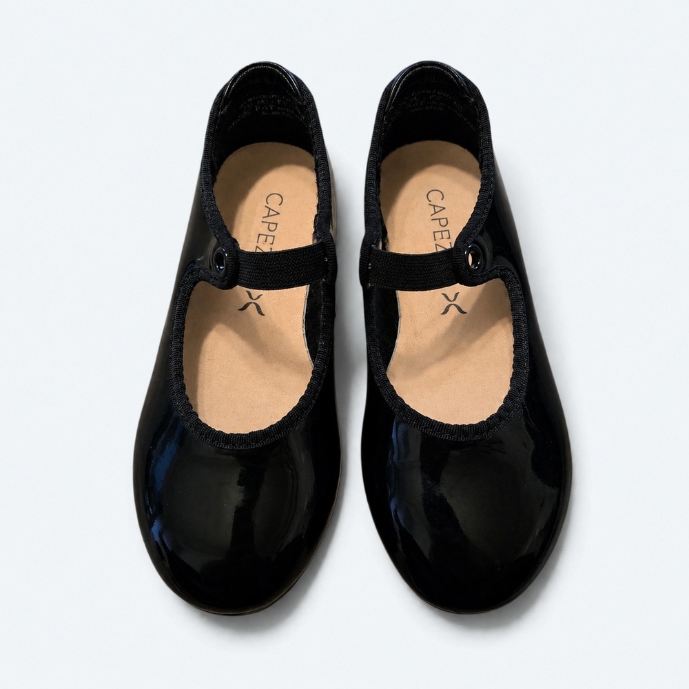 Capezio Kids Size 10M Jr Tyette Black Patent Tap Shoes Tele Tone Taps